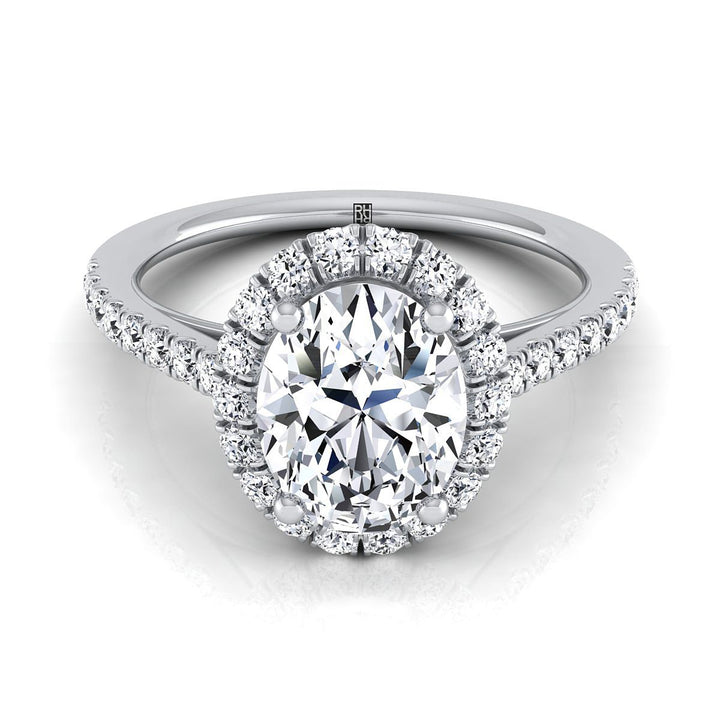 Dylan Select Petite French Pavé Halo Oval Engagement Ring, in 14K White Gold, pave setting – view 7 | RockHer
