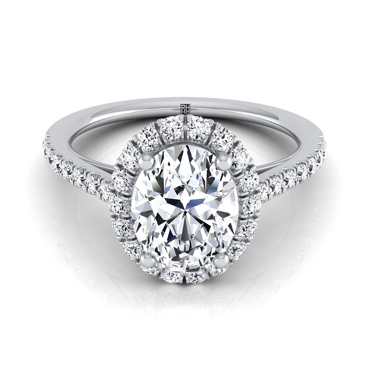 Petite French Pavé Halo Oval, in 18K White Gold, pave setting – view 8 | RockHer