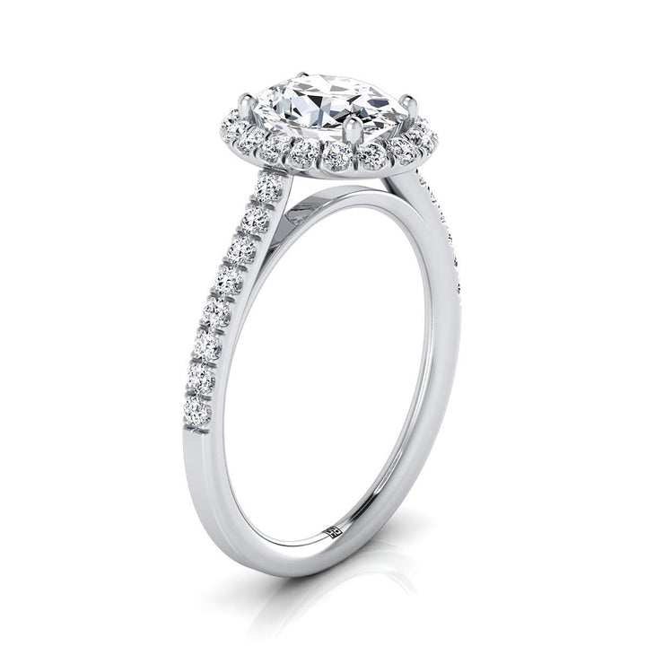 Dylan Select Petite French Pavé Halo Oval Engagement Ring, in 14K White Gold, pave setting – view 8 | RockHer