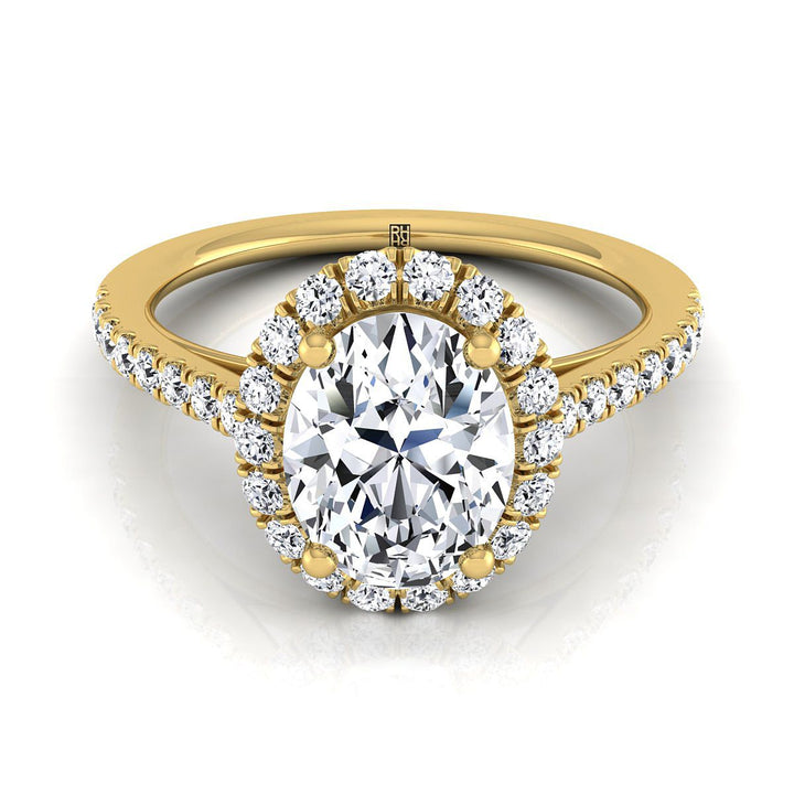 Petite French Pavé Halo Oval, in 18K Yellow Gold, pave setting – view 8 | RockHer