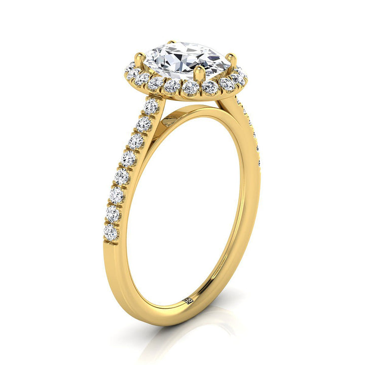 Dylan Select Petite French Pavé Halo Oval Engagement Ring, in 14K Yellow Gold, pave setting – view 8 | RockHer
