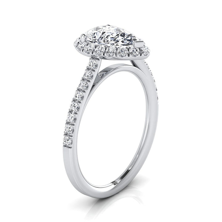Petite French Pavé Halo Pear Shape, in Platinum, pave setting – side profile | RockHer