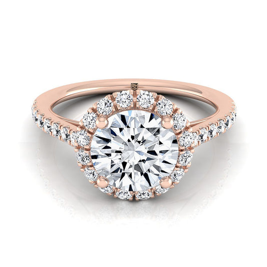 Round Brilliant, Petite French Pavé Halo, in 14K Rose Gold, pave setting | RockHer