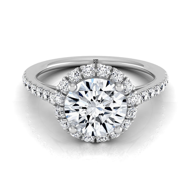 Round Brilliant, Petite French Pavé Halo, in Platinum, pave setting | RockHer