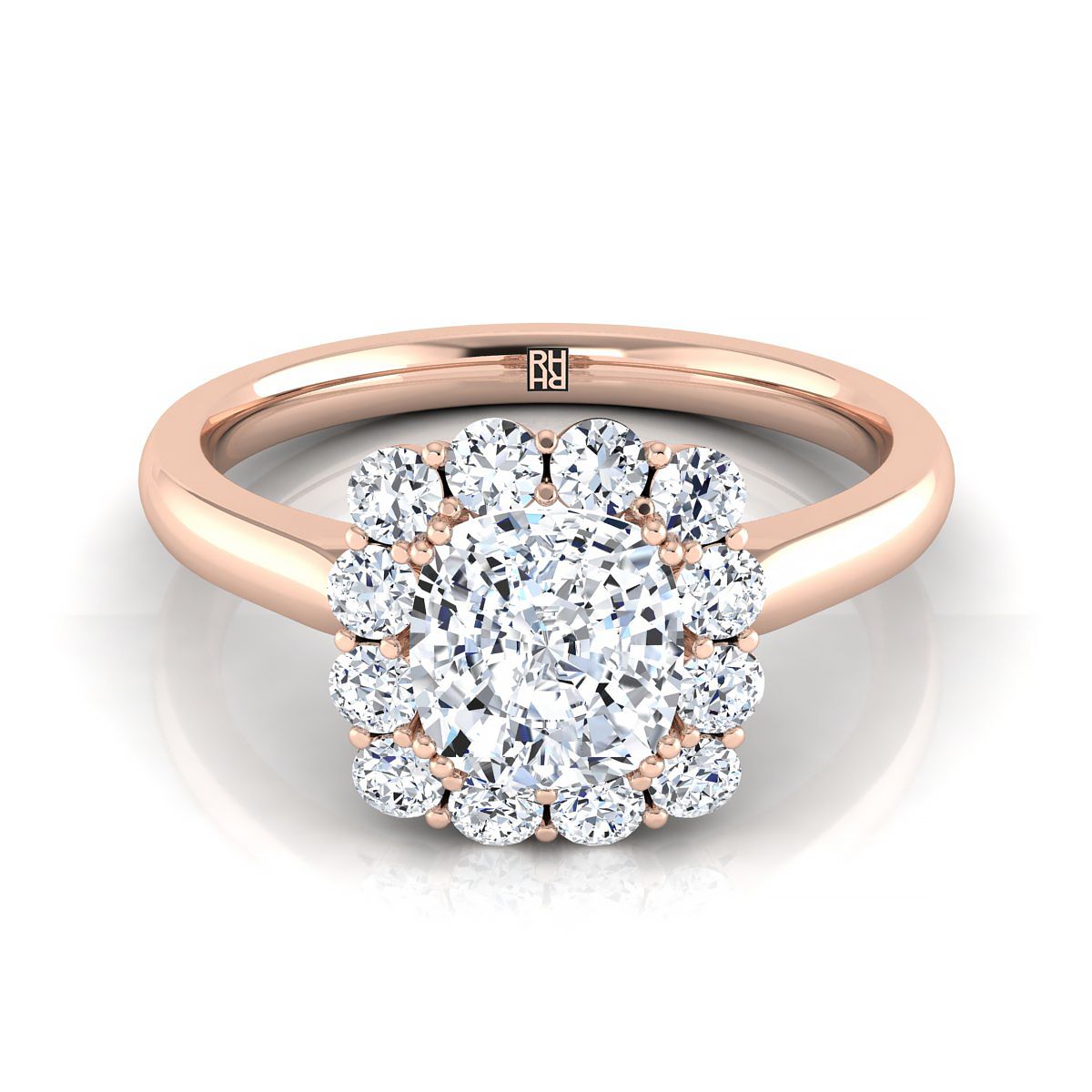 Floral Prong Halo Cushion, in 14K Rose Gold | RockHer