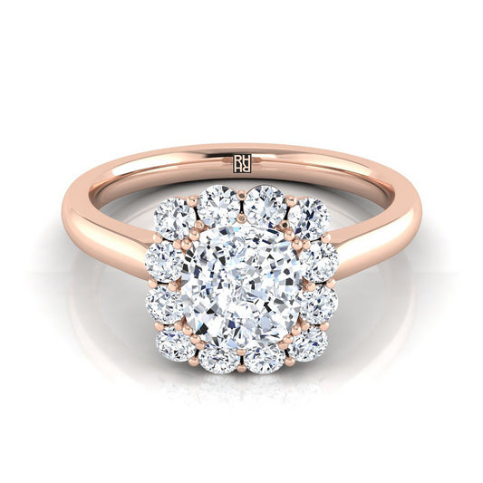 Floral Prong Halo Cushion, in 14K Rose Gold | RockHer
