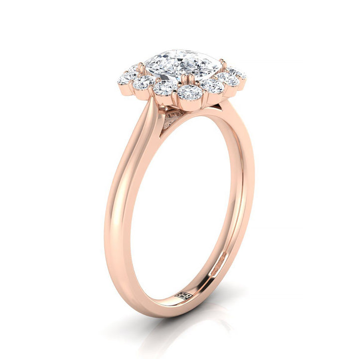 Floral Prong Halo Cushion, in 14K Rose Gold – side profile | RockHer