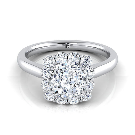 Floral Prong Halo Cushion, in 18K White Gold | RockHer