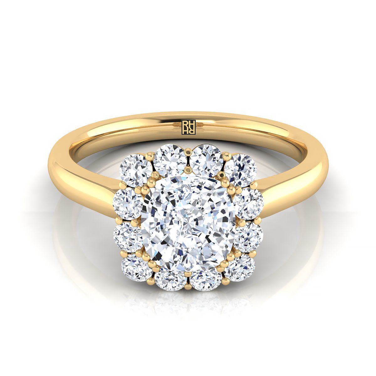 Floral Prong Halo Cushion, in 18K Yellow Gold – view 8 | RockHer