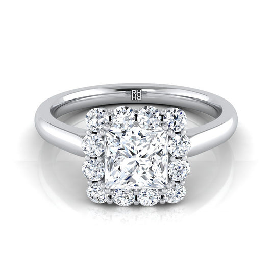 Floral Prong Halo Princess, in Platinum | RockHer