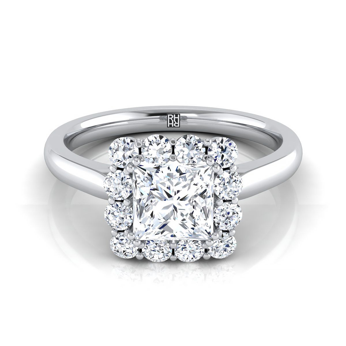 Floral Prong Halo Princess, in 18K White Gold | RockHer