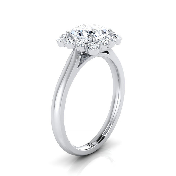 Floral Prong Halo Princess, in 18K White Gold – side profile | RockHer