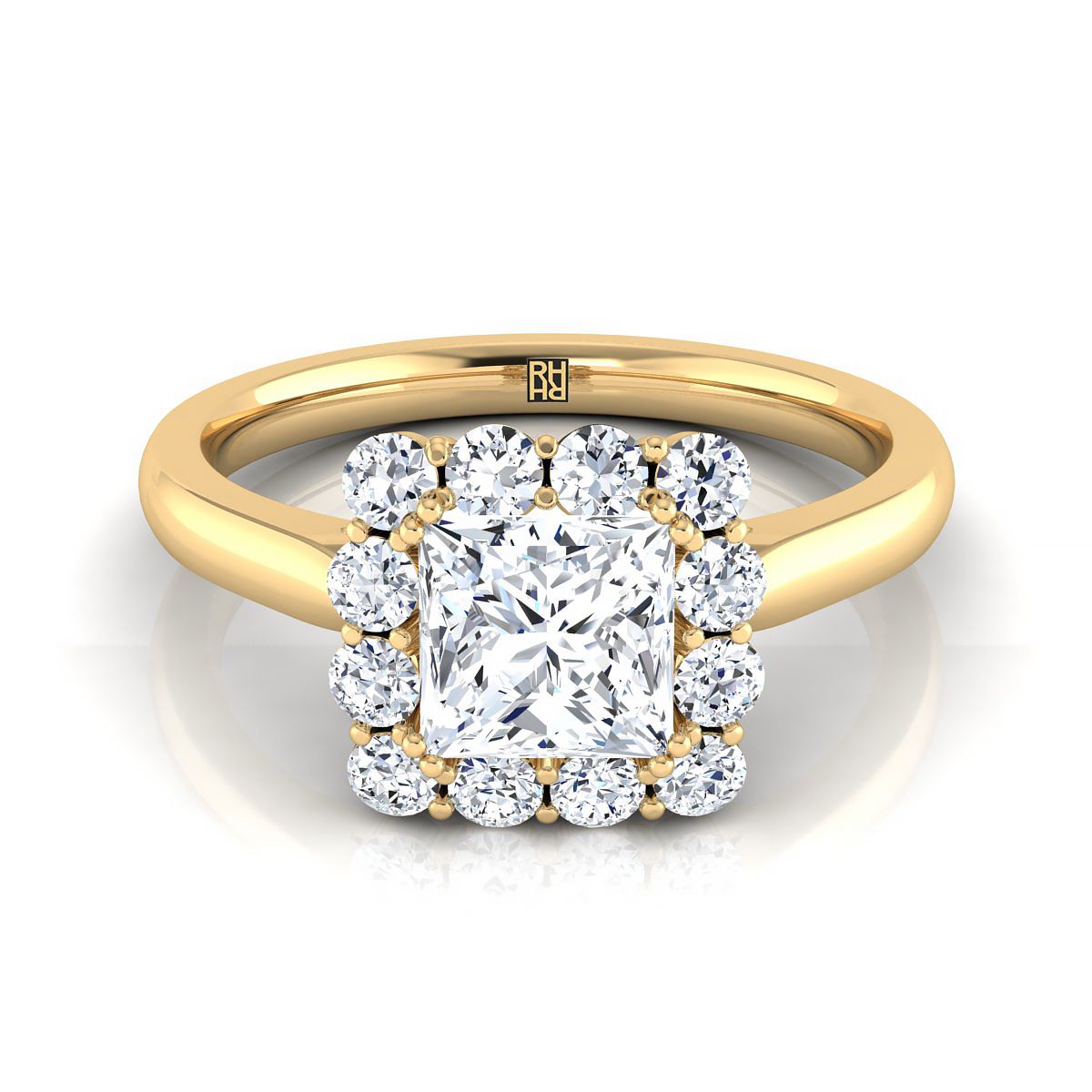 Floral Prong Halo Princess, in 18K Yellow Gold | RockHer