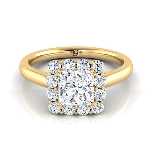 Floral Prong Halo Princess, in 18K Yellow Gold | RockHer