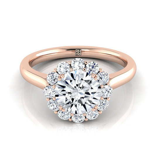 Round Brilliant, Floral Prong Halo Round, in 14K Rose Gold | RockHer