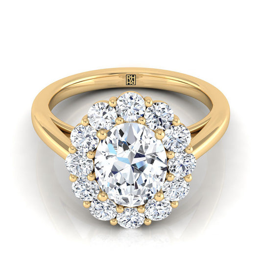 Floral Prong Halo Oval, in 18K Yellow Gold | RockHer