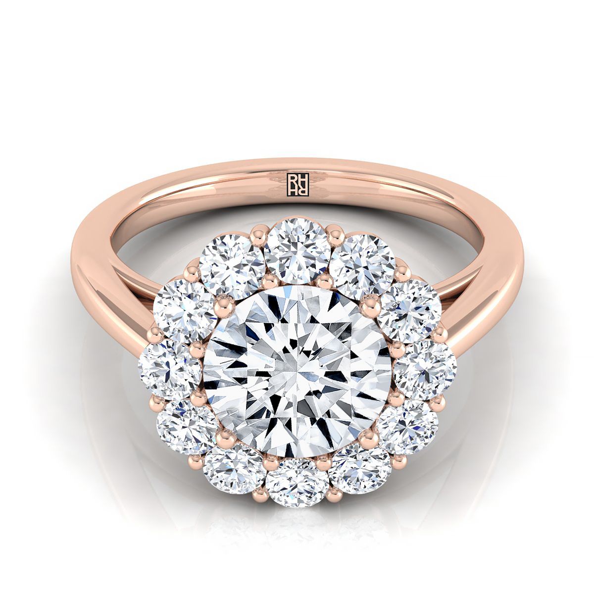 Round Brilliant, Floral Prong Halo Round, in 14K Rose Gold | RockHer