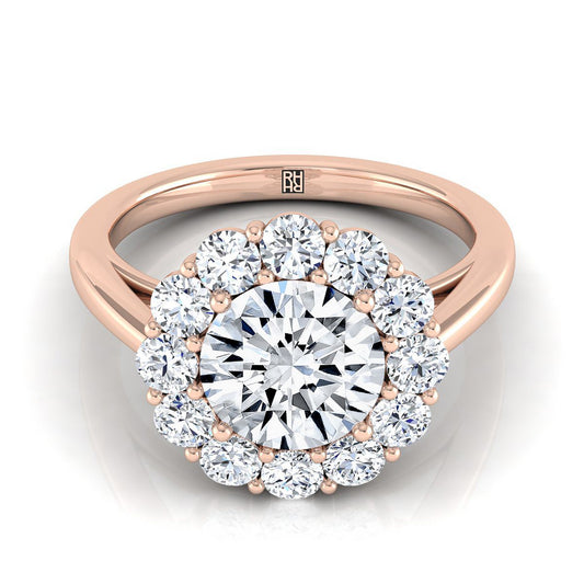 Round Brilliant, Floral Prong Halo Round, in 14K Rose Gold | RockHer