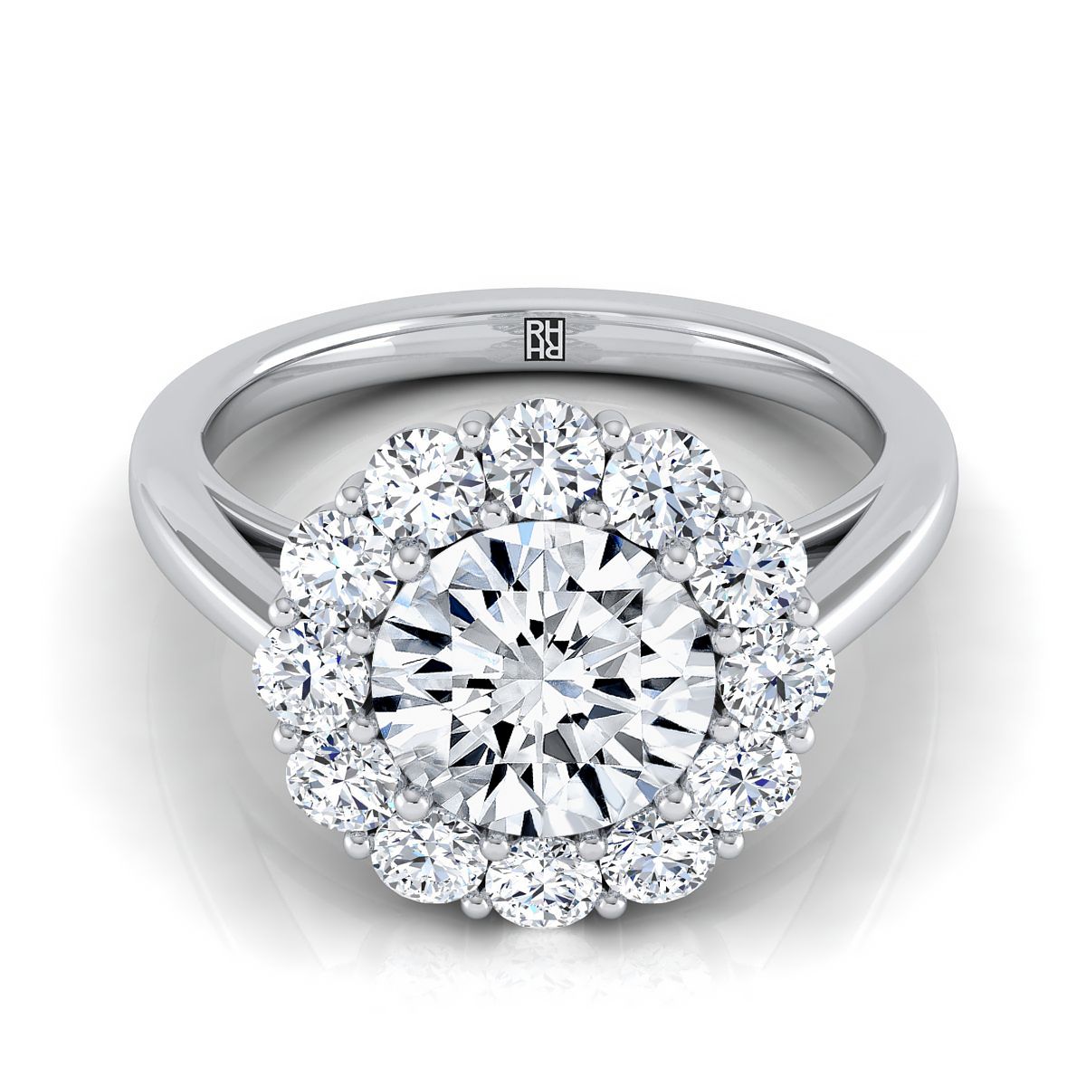 Round Brilliant, Floral Prong Halo Round, in Platinum | RockHer