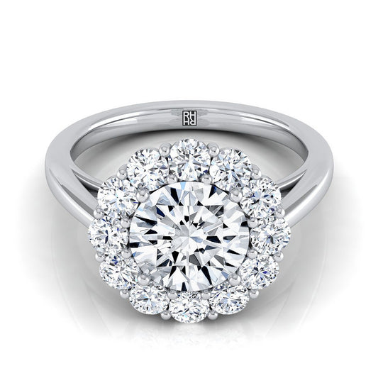 Round Brilliant, Floral Prong Halo Round, in 18K White Gold | RockHer