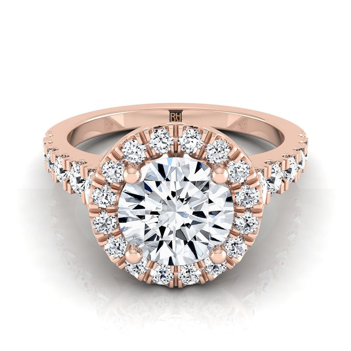 Round Brilliant, Shared Prong Halo Linear Side Set, in 14K Rose Gold | RockHer