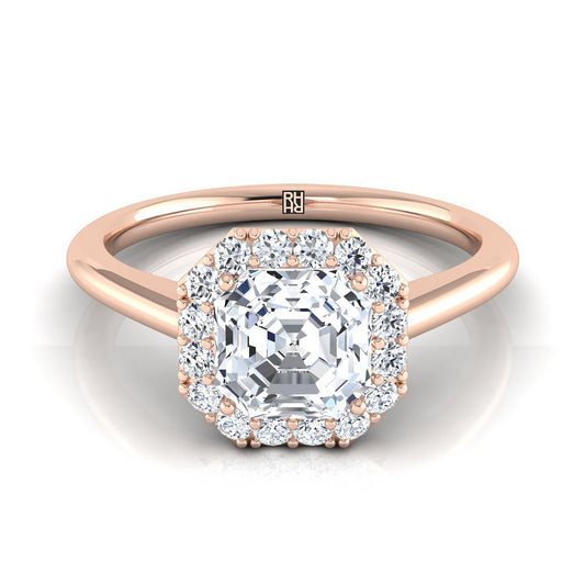 Classic Shared Prong Halo Asscher, in 14K Rose Gold, pave setting | RockHer