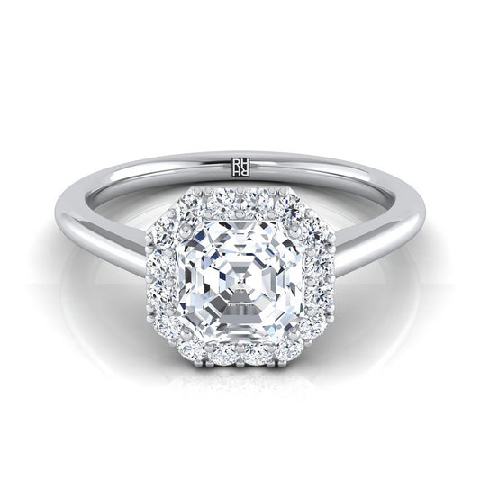 Classic Shared Prong Halo Asscher, in Platinum, pave setting | RockHer