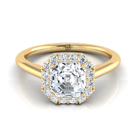 Classic Shared Prong Halo Asscher, in 18K Yellow Gold, pave setting | RockHer