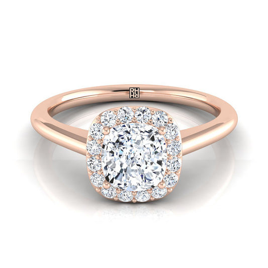 Classic Shared Prong Halo Cushion, in 14K Rose Gold, pave setting | RockHer