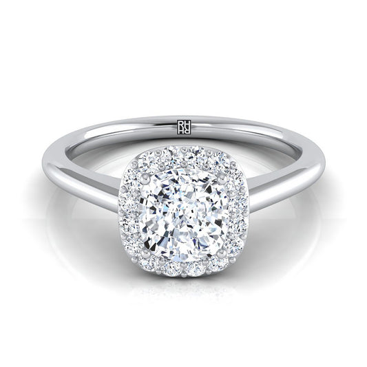 Classic Shared Prong Halo Cushion, in 18K White Gold, pave setting | RockHer