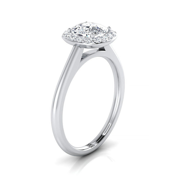 Classic Shared Prong Halo Cushion, in 18K White Gold, pave setting – side profile | RockHer