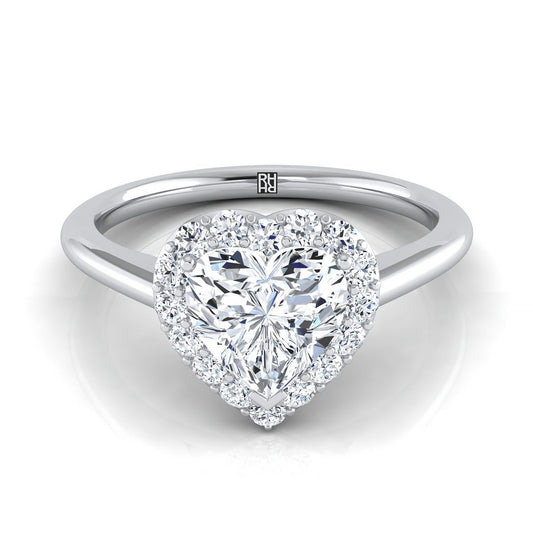 Classic Shared Prong Halo Heart Shape Engagement Ring Setting in 18K White Gold