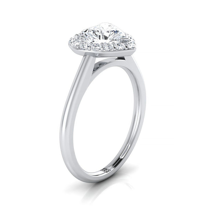Classic Shared Prong Halo Heart Shape, in 18K White Gold, pave setting – side profile | RockHer