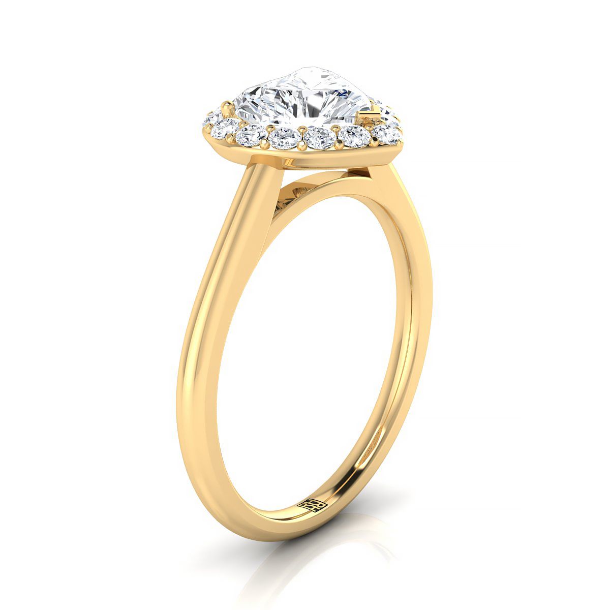 14K Yellow Gold Heart Shape Center Diamond Shared Prong Halo Engagement Ring -1/5ctw