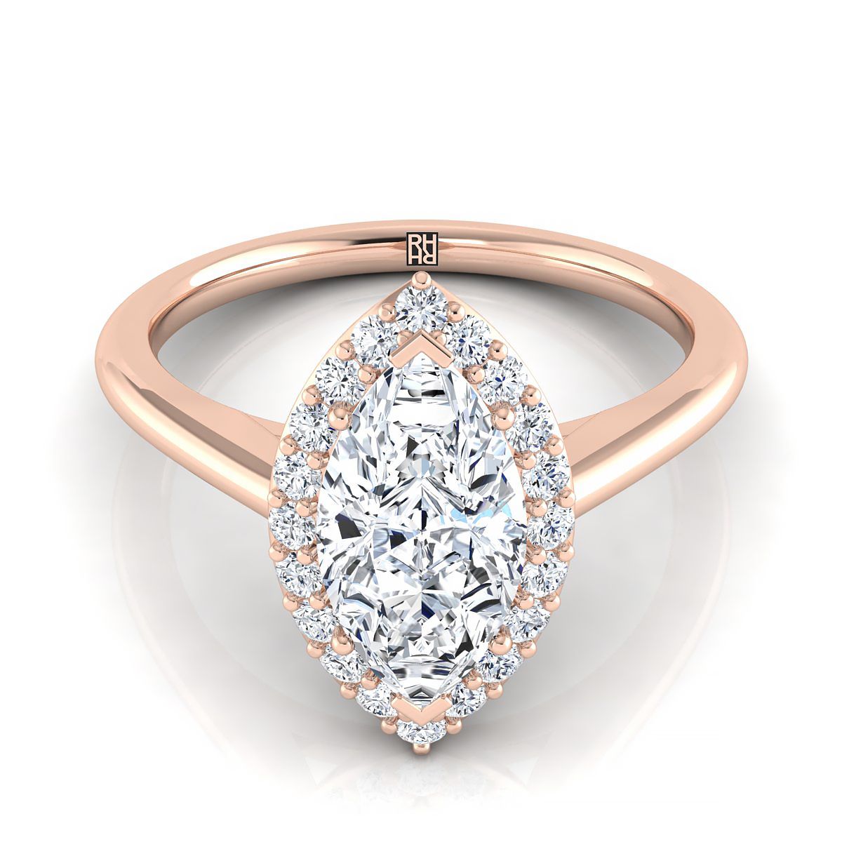 Classic Shared Prong Halo Marquise, in 14K Rose Gold, pave setting | RockHer