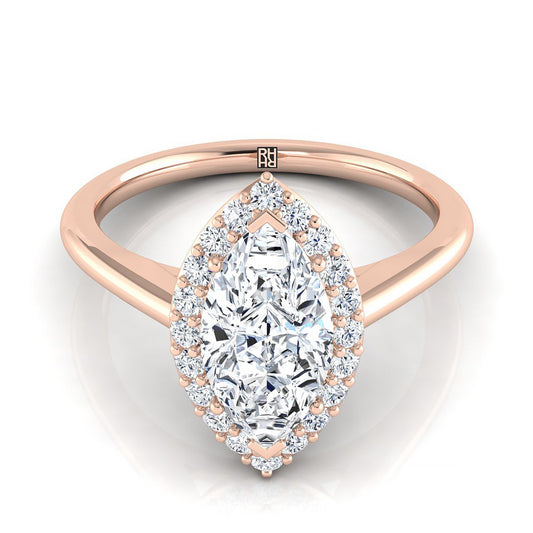 Classic Shared Prong Halo Marquise, in 14K Rose Gold, pave setting | RockHer