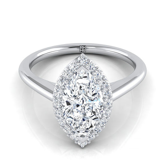 Classic Shared Prong Halo Marquise, in 18K White Gold, pave setting | RockHer