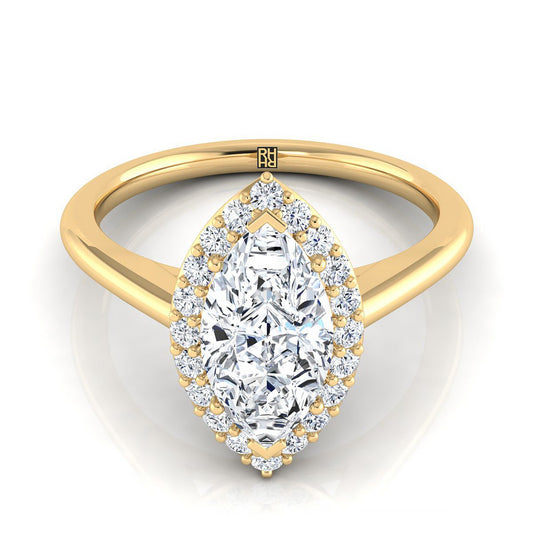 Classic Shared Prong Halo Marquise, in 18K Yellow Gold, pave setting | RockHer