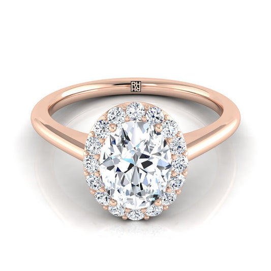 Classic Shared Prong Halo Oval, in 14K Rose Gold, pave setting | RockHer