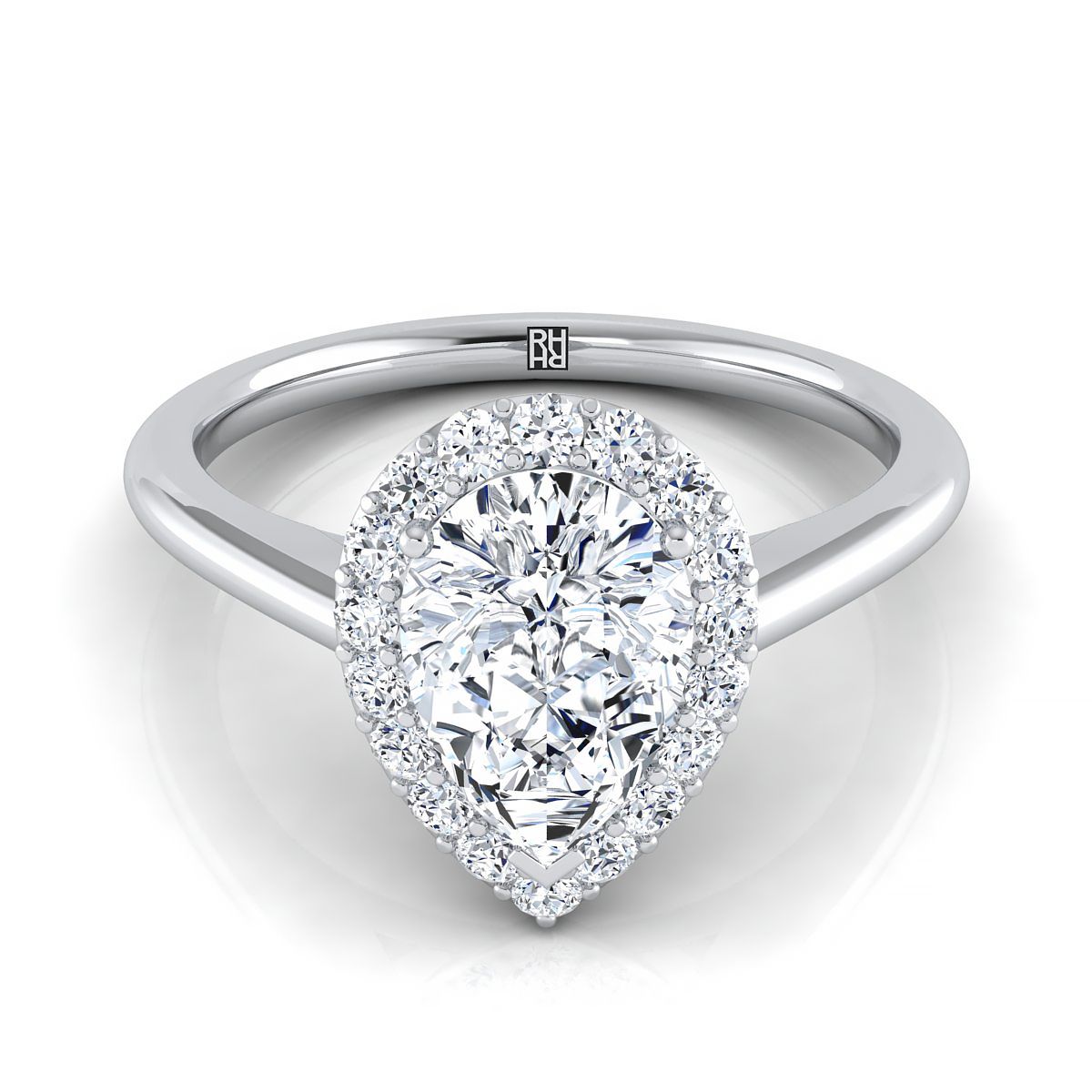 Classic Shared Prong Halo Pear Shape, in Platinum, pave setting | RockHer