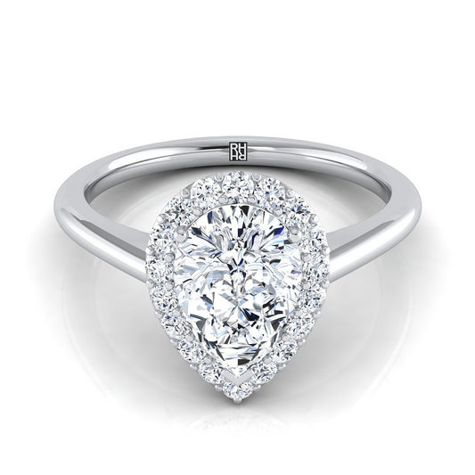 Classic Shared Prong Halo Pear Shape, in 18K White Gold, pave setting | RockHer