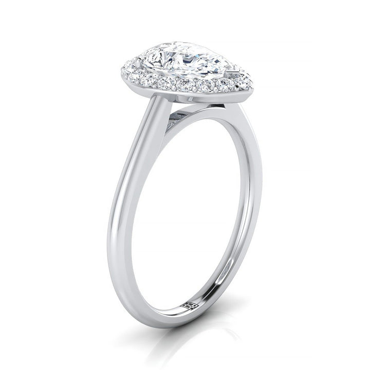 Classic Shared Prong Halo Pear Shape, in Platinum, pave setting – side profile | RockHer