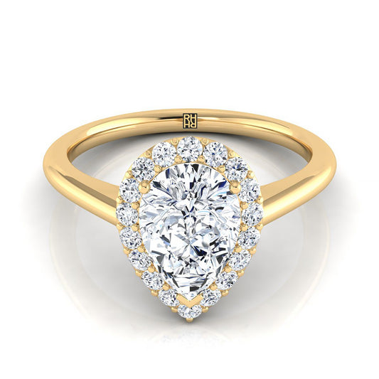 Classic Shared Prong Halo Pear Shape, in 18K Yellow Gold, pave setting | RockHer