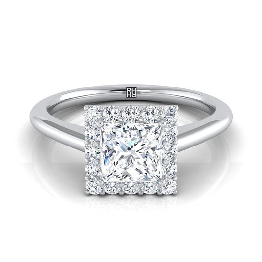 Classic Shared Prong Halo Princess, in 18K White Gold, pave setting | RockHer