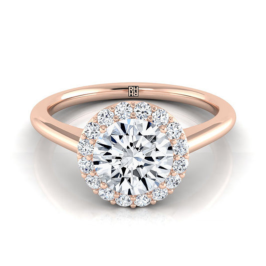 Round Brilliant, Classic Shared Prong Halo Round, in 14K Rose Gold, pave setting | RockHer
