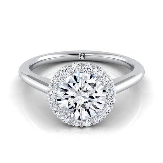Round Brilliant, Classic Shared Prong Halo, in 18K White Gold, pave setting | RockHer