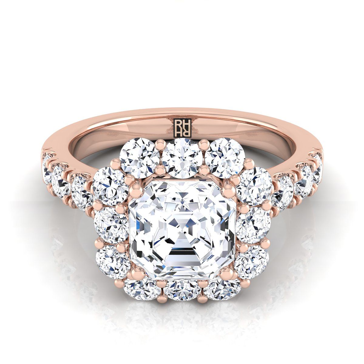 Luxe French Pavé Halo Asscher, in 14K Rose Gold, prong setting | RockHer