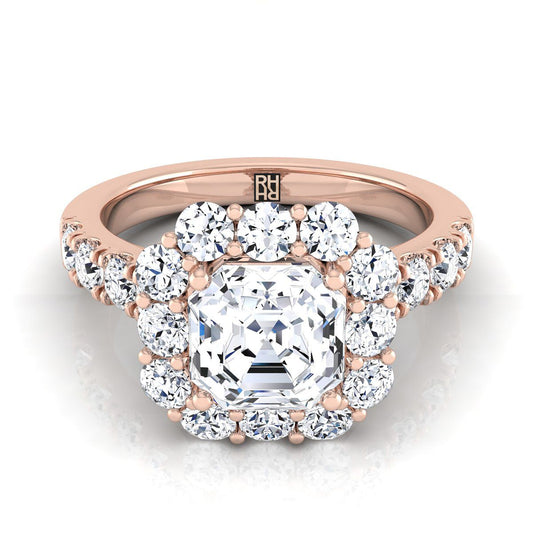 Luxe French Pavé Halo Asscher, in 14K Rose Gold, prong setting | RockHer