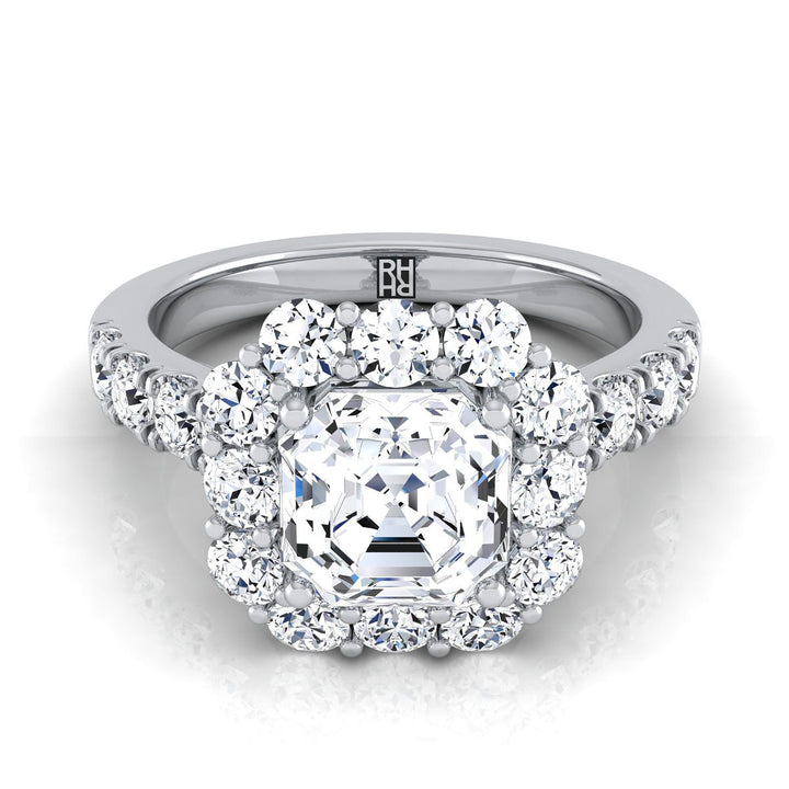 Luxe French Pavé Halo Asscher, in Platinum, prong setting – view 8 | RockHer