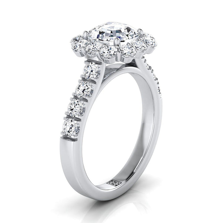Luxe French Pavé Halo Asscher, in 18K White Gold, prong setting – view 9 | RockHer